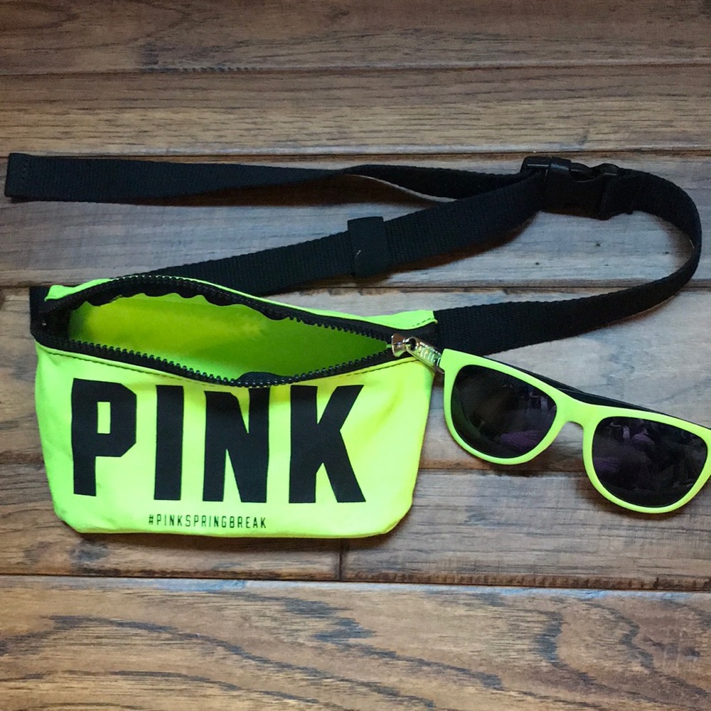 Pink fanny pack with matching sunglasses